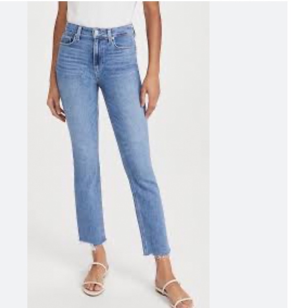 Paige Cindy High Rise Straight Leg Jeans Medium Wash Raw Hem Blue Size 27 - Picture 1 of 8